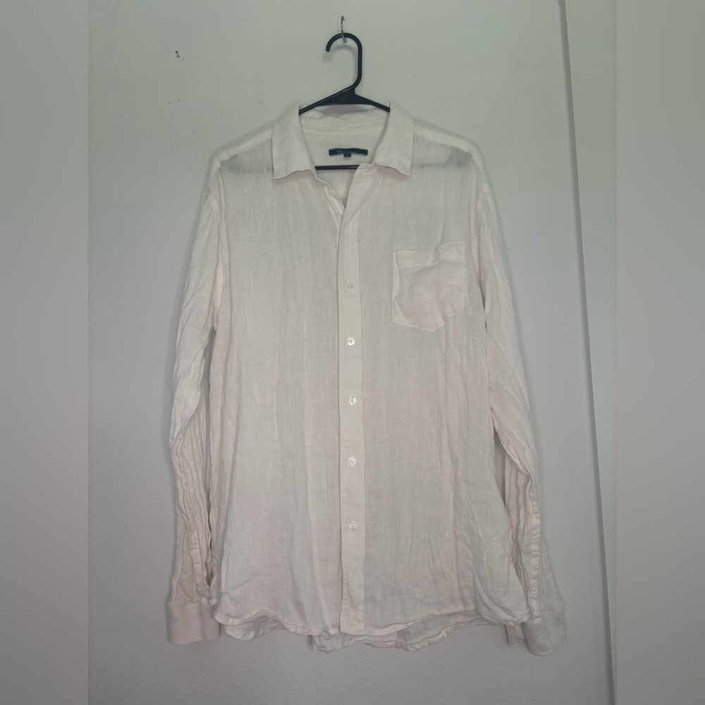 SHORE LINEN LIGHTWEIGHT BUTTON DOWN LONG SLEEVE SHIRT SZ LARGE
